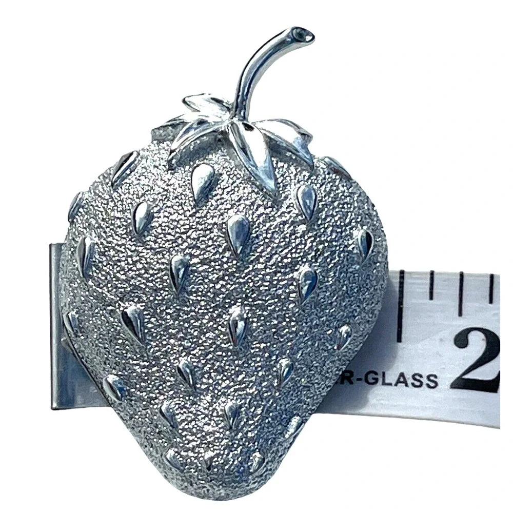 Bright Vintage‎ Signed Sarah Coventry Sparkling Silver Toned Strawberry Brooch